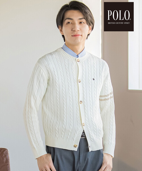 SLAP SLIP(スラップスリップ)の「【POLO BCS(ポロ・ビーシーエス)×SLAP SLIPコラボ】【お揃い】袖ラインニットカーディガン(カーディガン/ボレロ・レディース・グレー/オフホワイト・FREE)」の2枚目の写真