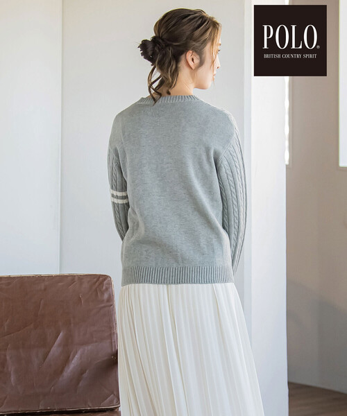 SLAP SLIP(スラップスリップ)の「【POLO BCS(ポロ・ビーシーエス)×SLAP SLIPコラボ】【お揃い】袖ラインニットカーディガン(カーディガン/ボレロ・レディース・グレー/オフホワイト・FREE)」の4枚目の写真