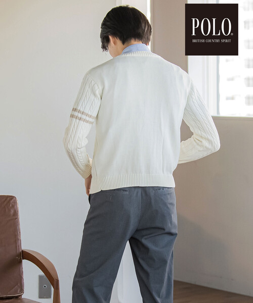 SLAP SLIP(スラップスリップ)の「【POLO BCS(ポロ・ビーシーエス)×SLAP SLIPコラボ】【お揃い】袖ラインニットカーディガン(カーディガン/ボレロ・レディース・グレー/オフホワイト・FREE)」の5枚目の写真