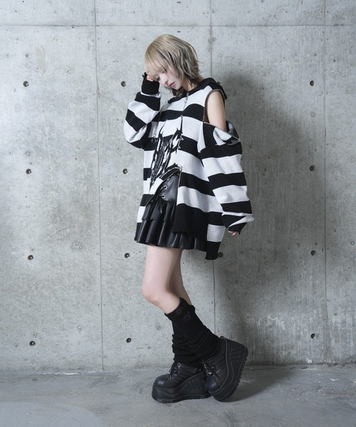 Amilige（アミリージュ）の「Amiligeロゴボーダー変形ZIPニット