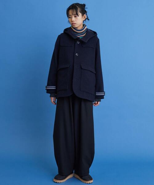 FRAPBOIS（フラボア）の「ウールモッサ コート（ダッフルコート・レディース・ネイビー/ライトグレー・2/1）」の7枚目の写真