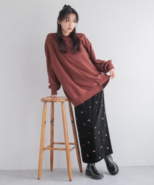 LOWRYS FARM（ローリーズファーム）の「ベロアシシュウタイトスカート　250338（スカート・レディース・ブラック/ブラウン・FREE）」の16枚目の写真