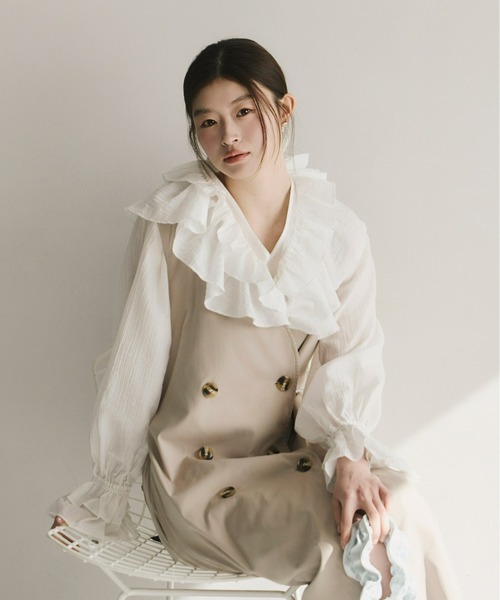 Olu.（オルドット）の「クレープラッフルブラウス（シャツ/ブラウス・レディース・ホワイト/イエロー系その他/ブルー・FREE）」の9枚目の写真