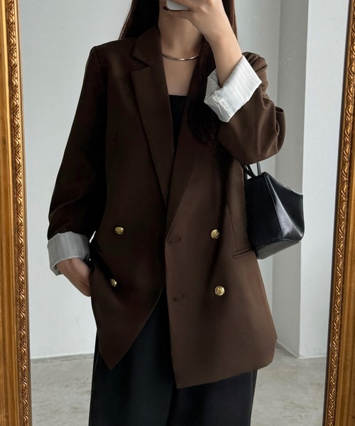 callautia ゴールドボタンテーラードジャケット ネイビー Lサイズ callautia 金ボタンダブルブレストテーラードジャケット[品番