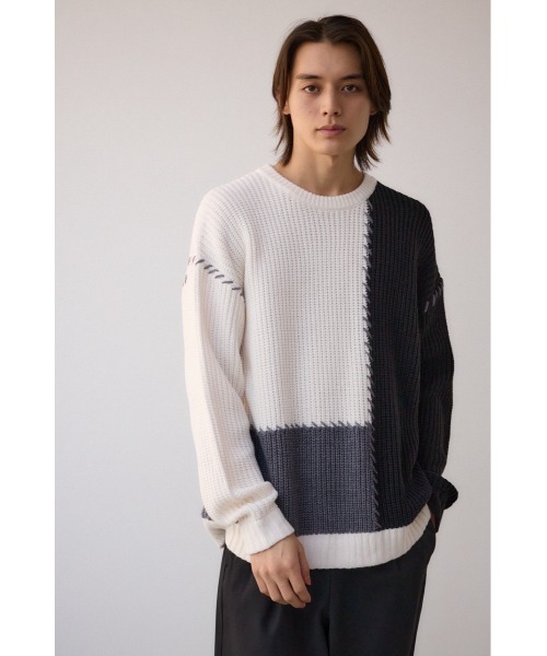 AZUL by moussy（アズールバイマウジー）の「スウィッチングブランケットステッチニット（ニット/セーター・メンズ・ブルー系その他/ホワイト系その他/ブラック系その他・MEDIUM/LARGE）」の5枚目の写真