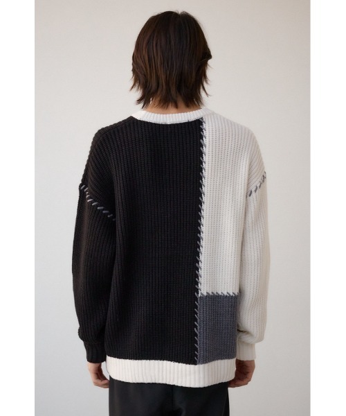 AZUL by moussy（アズールバイマウジー）の「スウィッチングブランケットステッチニット（ニット/セーター・メンズ・ブルー系その他/ホワイト系その他/ブラック系その他・MEDIUM/LARGE）」の9枚目の写真