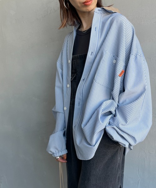 UNIVERSAL OVERALL（ユニバーサルオーバーオール）の「[UNIVERSAL OVERALL/ユニバーサルオーバーオール] 別注 ビッグシルエットパジャマシャツ（シャツ/ブラウス・レディース・ブルー系/ブラウン/ブルー/ブラック・M/L）」の3枚目の写真