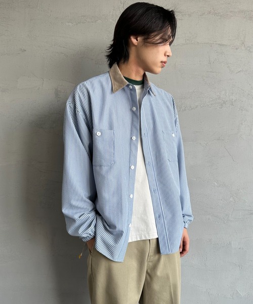 UNIVERSAL OVERALL（ユニバーサルオーバーオール）の「[UNIVERSAL OVERALL/ユニバーサルオーバーオール] 別注 ビッグシルエットパジャマシャツ（シャツ/ブラウス・レディース・ブルー系/ブラウン/ブルー/ブラック・M/L）」の19枚目の写真