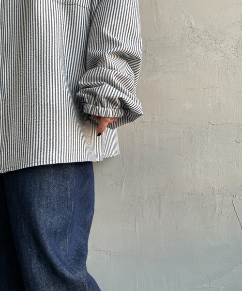 UNIVERSAL OVERALL（ユニバーサルオーバーオール）の「[UNIVERSAL OVERALL/ユニバーサルオーバーオール] 別注 ビッグシルエットパジャマシャツ（シャツ/ブラウス・レディース・ブルー系/ブラウン/ブルー/ブラック・M/L）」の5枚目の写真