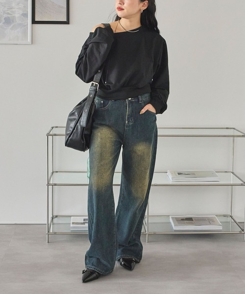 LinoU.（リノユー）の「ワンショルダースウェットプルオーバー（Tシャツ/カットソー・レディース・ホワイト/グレー/ブラック・FREE）」の9枚目の写真