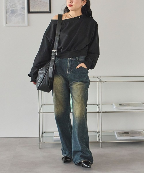 LinoU.（リノユー）の「ワンショルダースウェットプルオーバー（Tシャツ/カットソー・レディース・ホワイト/グレー/ブラック・FREE）」の10枚目の写真