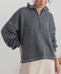 配色ステッチハーフジップスウェット