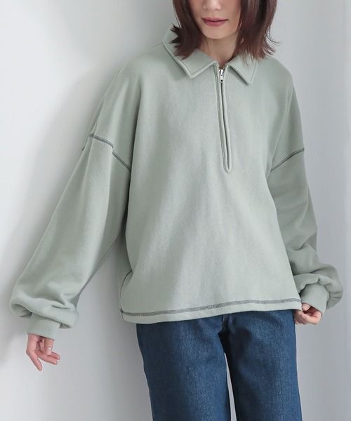n'OrLABEL(ノアールレーベル)の「配色ステッチハーフジップスウェット(スウェット・レディース・ライトベージュ/チャコールグレー/ライトグリーン・1/2)」の3枚目の写真