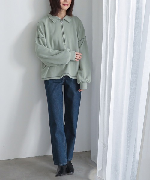 n'OrLABEL(ノアールレーベル)の「配色ステッチハーフジップスウェット(スウェット・レディース・ライトベージュ/チャコールグレー/ライトグリーン・1/2)」の21枚目の写真