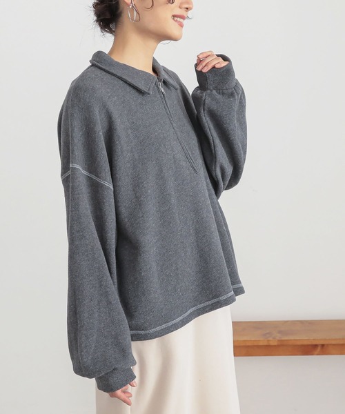 n'OrLABEL(ノアールレーベル)の「配色ステッチハーフジップスウェット(スウェット・レディース・ライトベージュ/チャコールグレー/ライトグリーン・1/2)」の19枚目の写真