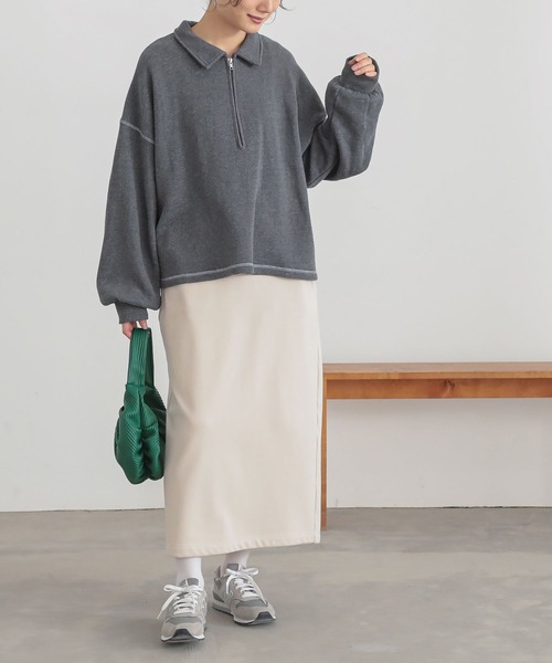 n'OrLABEL(ノアールレーベル)の「配色ステッチハーフジップスウェット(スウェット・レディース・ライトベージュ/チャコールグレー/ライトグリーン・1/2)」の17枚目の写真
