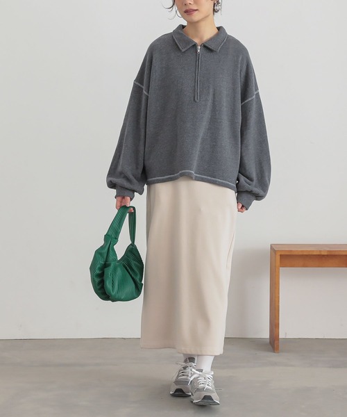 n'OrLABEL(ノアールレーベル)の「配色ステッチハーフジップスウェット(スウェット・レディース・ライトベージュ/チャコールグレー/ライトグリーン・1/2)」の16枚目の写真