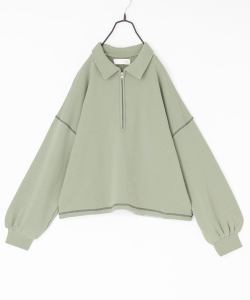 n'OrLABEL(ノアールレーベル)の「配色ステッチハーフジップスウェット(スウェット・レディース・ライトベージュ/チャコールグレー/ライトグリーン・1/2)」の6枚目の写真