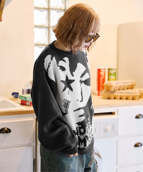 sedacle(セダクル)の「フェイスジャガードニット(ニット/セーター・メンズ・チャコールグレー/ネイビー/レッド・SMALL/MEDIUM/LARGE)」の6枚目の写真