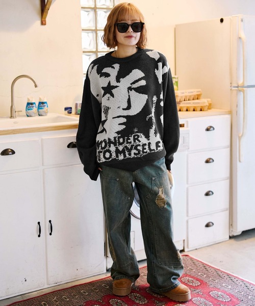 sedacle(セダクル)の「フェイスジャガードニット(ニット/セーター・メンズ・チャコールグレー/ネイビー/レッド・SMALL/MEDIUM/LARGE)」の8枚目の写真