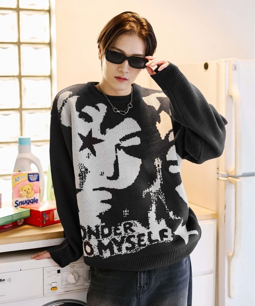 sedacle(セダクル)の「フェイスジャガードニット(ニット/セーター・メンズ・チャコールグレー/ネイビー/レッド・SMALL/MEDIUM/LARGE)」の12枚目の写真