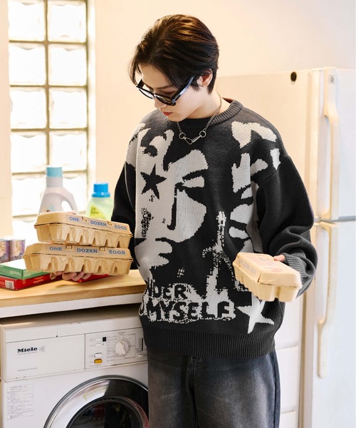 sedacle(セダクル)の「フェイスジャガードニット(ニット/セーター・メンズ・チャコールグレー/ネイビー/レッド・SMALL/MEDIUM/LARGE)」の14枚目の写真