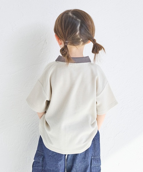 pairmanon（ペアマノン）の「【ふんわりワッフル】【リンクコーデ】ポロ風 開襟シャツ（シャツ/ブラウス・キッズ・ホワイト系その他/ライトベージュ/ブラック/ホワイト系その他2/ブラック系その他・120/150/110/140/130/100/90）」の7枚目の写真