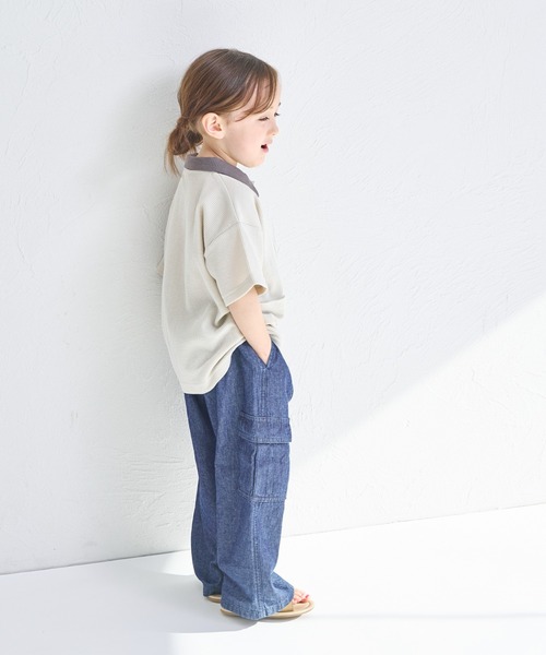 pairmanon（ペアマノン）の「【ふんわりワッフル】【リンクコーデ】ポロ風 開襟シャツ（シャツ/ブラウス・キッズ・ホワイト系その他/ライトベージュ/ブラック/ホワイト系その他2/ブラック系その他・120/150/110/140/130/100/90）」の9枚目の写真