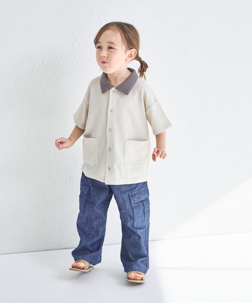 pairmanon（ペアマノン）の「【ふんわりワッフル】【リンクコーデ】ポロ風 開襟シャツ（シャツ/ブラウス・キッズ・ホワイト系その他/ライトベージュ/ブラック/ホワイト系その他2/ブラック系その他・120/150/110/140/130/100/90）」の11枚目の写真