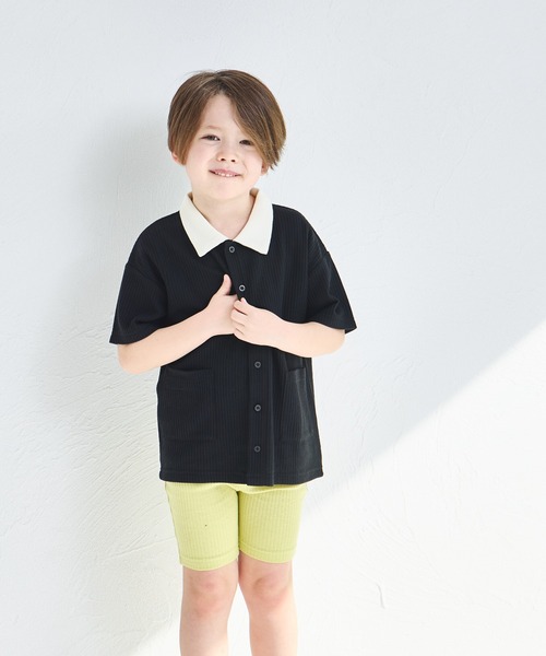 pairmanon（ペアマノン）の「【ふんわりワッフル】【リンクコーデ】ポロ風 開襟シャツ（シャツ/ブラウス・キッズ・ホワイト系その他/ライトベージュ/ブラック/ホワイト系その他2/ブラック系その他・120/150/110/140/130/100/90）」の15枚目の写真