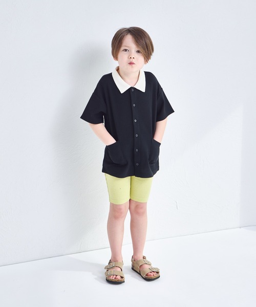 pairmanon（ペアマノン）の「【ふんわりワッフル】【リンクコーデ】ポロ風 開襟シャツ（シャツ/ブラウス・キッズ・ホワイト系その他/ライトベージュ/ブラック/ホワイト系その他2/ブラック系その他・120/150/110/140/130/100/90）」の13枚目の写真