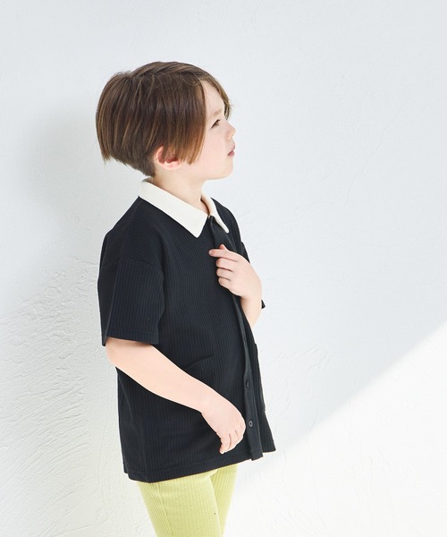 pairmanon（ペアマノン）の「【ふんわりワッフル】【リンクコーデ】ポロ風 開襟シャツ（シャツ/ブラウス・キッズ・ホワイト系その他/ライトベージュ/ブラック/ホワイト系その他2/ブラック系その他・120/150/110/140/130/100/90）」の12枚目の写真