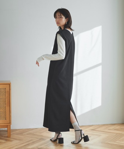 RASW（ラス）の「[RASW]2wayスリットネックIラインジャンスカ（ジャンパースカート・レディース・ブラック・S/M/L）」の4枚目の写真