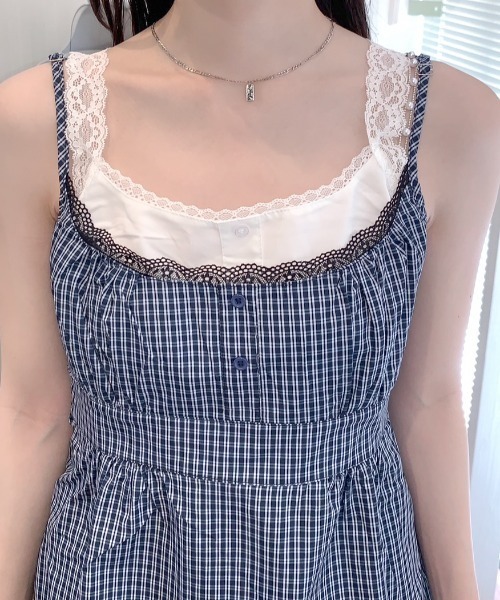 Mejoul（メジュール）の「チェック柄フリルビスチェ（キャミソール・レディース・ブルー・L/M/S）」の7枚目の写真