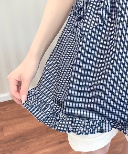 Mejoul（メジュール）の「チェック柄フリルビスチェ（キャミソール・レディース・ブルー・L/M/S）」の9枚目の写真