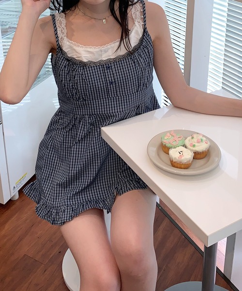 Mejoul（メジュール）の「チェック柄フリルビスチェ（キャミソール・レディース・ブルー・L/M/S）」の13枚目の写真
