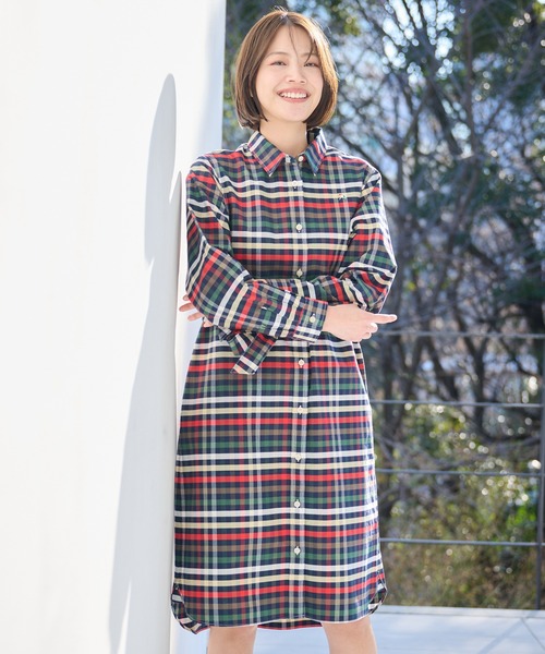 Arnold Palmer（アーノルドパーマー）の「パーマーチェック オックス シャツワンピース（シャツワンピース・レディース・ベージュ/ネイビー・S/L/M）」の16枚目の写真