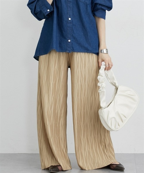 nissen(ニッセン)の「ウェーブラメタックパンツ(その他パンツ・レディース・グレー系/ベージュ系/ネイビー系・LL/3L/S/M/L)」の3枚目の写真