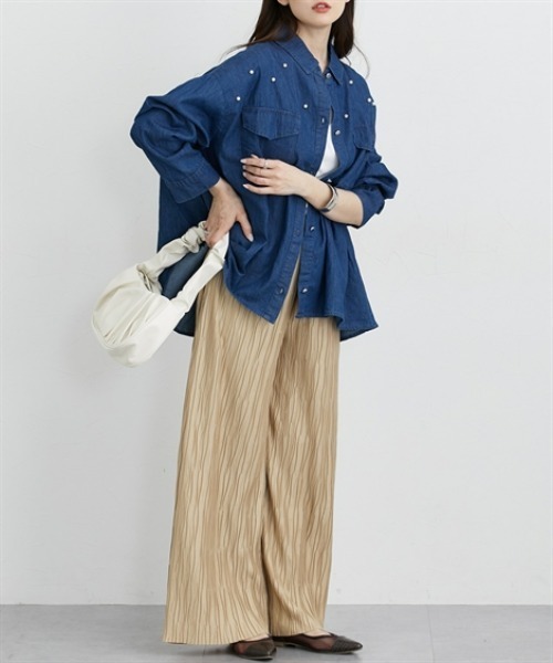 nissen(ニッセン)の「ウェーブラメタックパンツ(その他パンツ・レディース・グレー系/ベージュ系/ネイビー系・LL/3L/S/M/L)」の8枚目の写真