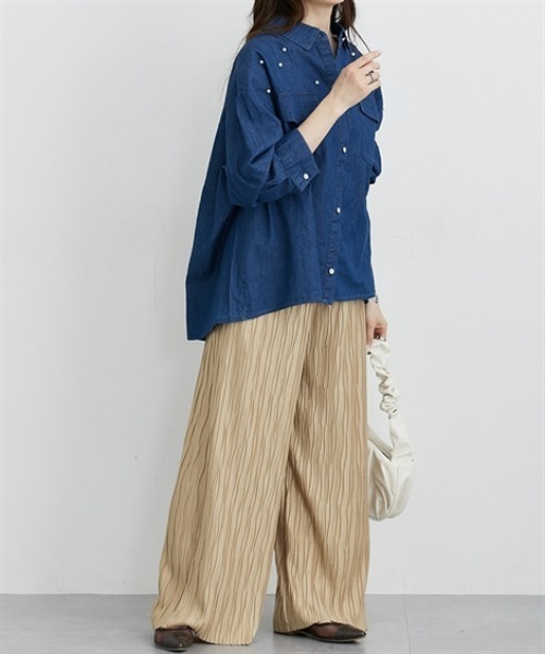 nissen(ニッセン)の「ウェーブラメタックパンツ(その他パンツ・レディース・グレー系/ベージュ系/ネイビー系・LL/3L/S/M/L)」の9枚目の写真