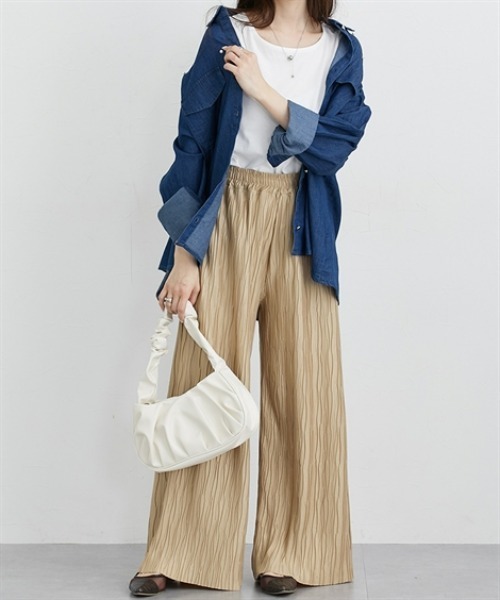 nissen(ニッセン)の「ウェーブラメタックパンツ(その他パンツ・レディース・グレー系/ベージュ系/ネイビー系・LL/3L/S/M/L)」の7枚目の写真