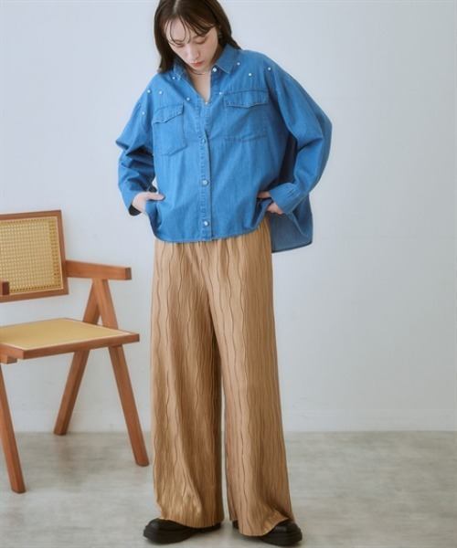 nissen(ニッセン)の「ウェーブラメタックパンツ(その他パンツ・レディース・グレー系/ベージュ系/ネイビー系・LL/3L/S/M/L)」の11枚目の写真