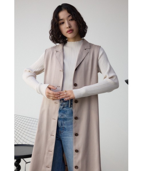AZUL by moussy(アズールバイマウジー)の「【身長/骨格別着用画像あり】オープンカラージレワンピース 春服 秋服 夏服 ジレ ベスト ノースリーブ 体系カバー お尻が隠れる(ワンピース・レディース・ホワイト系その他/ライトカーキ/ブラック/ライトベージュ・SMALL/MEDIUM)」の15枚目の写真