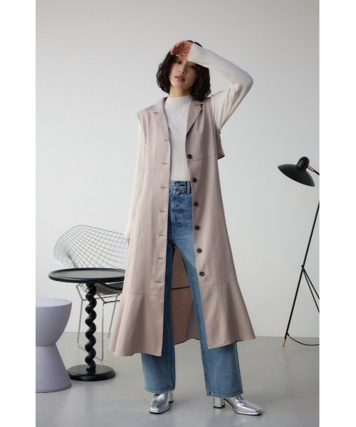 AZUL by moussy(アズールバイマウジー)の「【身長/骨格別着用画像あり】オープンカラージレワンピース 春服 秋服 夏服 ジレ ベスト ノースリーブ 体系カバー お尻が隠れる(ワンピース・レディース・ホワイト系その他/ライトカーキ/ブラック/ライトベージュ・SMALL/MEDIUM)」の17枚目の写真