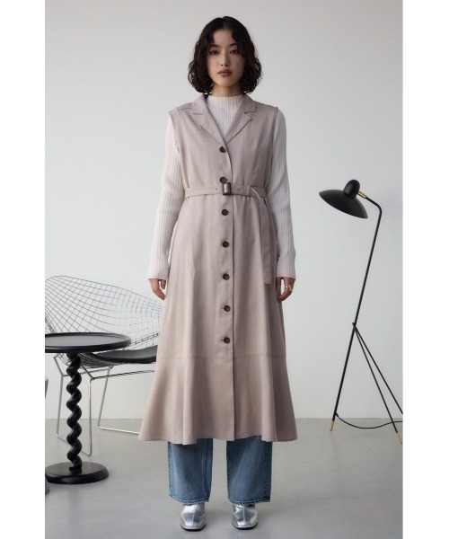 AZUL by moussy(アズールバイマウジー)の「【身長/骨格別着用画像あり】オープンカラージレワンピース 春服 秋服 夏服 ジレ ベスト ノースリーブ 体系カバー お尻が隠れる(ワンピース・レディース・ホワイト系その他/ライトカーキ/ブラック/ライトベージュ・SMALL/MEDIUM)」の18枚目の写真