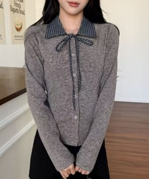 Achic（アシック）の「新色追加 チェックカラーリボンリブニットカーデ（ニット/セーター）」