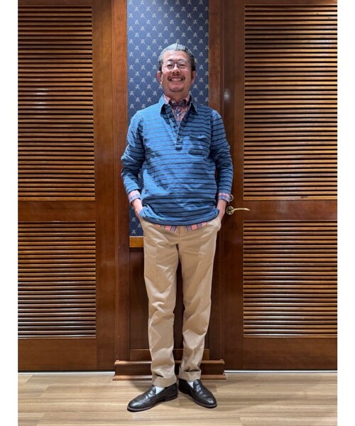 ㉓Brooks Brothers コットン ポロシャツ L ネイビー ストライプ セール】コットンジャージー インディゴ ストライプ ロング