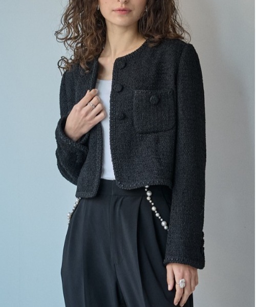 セール】Summer tweed Blaided trim Jacket サマーツィードブレード