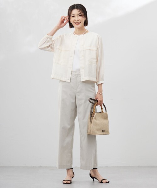 J.PRESS(ジェイプレス)の「【洗える】Sheer Vis リネン ノーカラー ブルゾン(ブルゾン・レディース・アイボリー系/ネイビー系/カーキ系・T13/T15)」の6枚目の写真