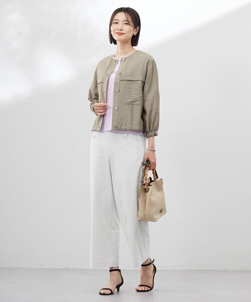 J.PRESS(ジェイプレス)の「【洗える】Sheer Vis リネン ノーカラー ブルゾン(ブルゾン・レディース・アイボリー系/ネイビー系/カーキ系・T13/T15)」の11枚目の写真